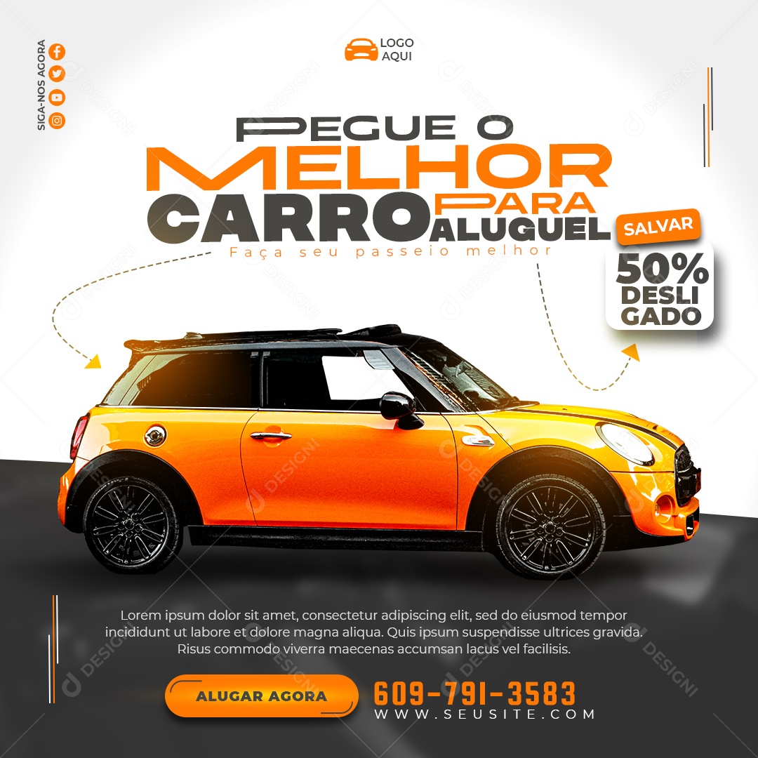 Pegue o Melhor Carro de Aluguel Social Media PSD Editável