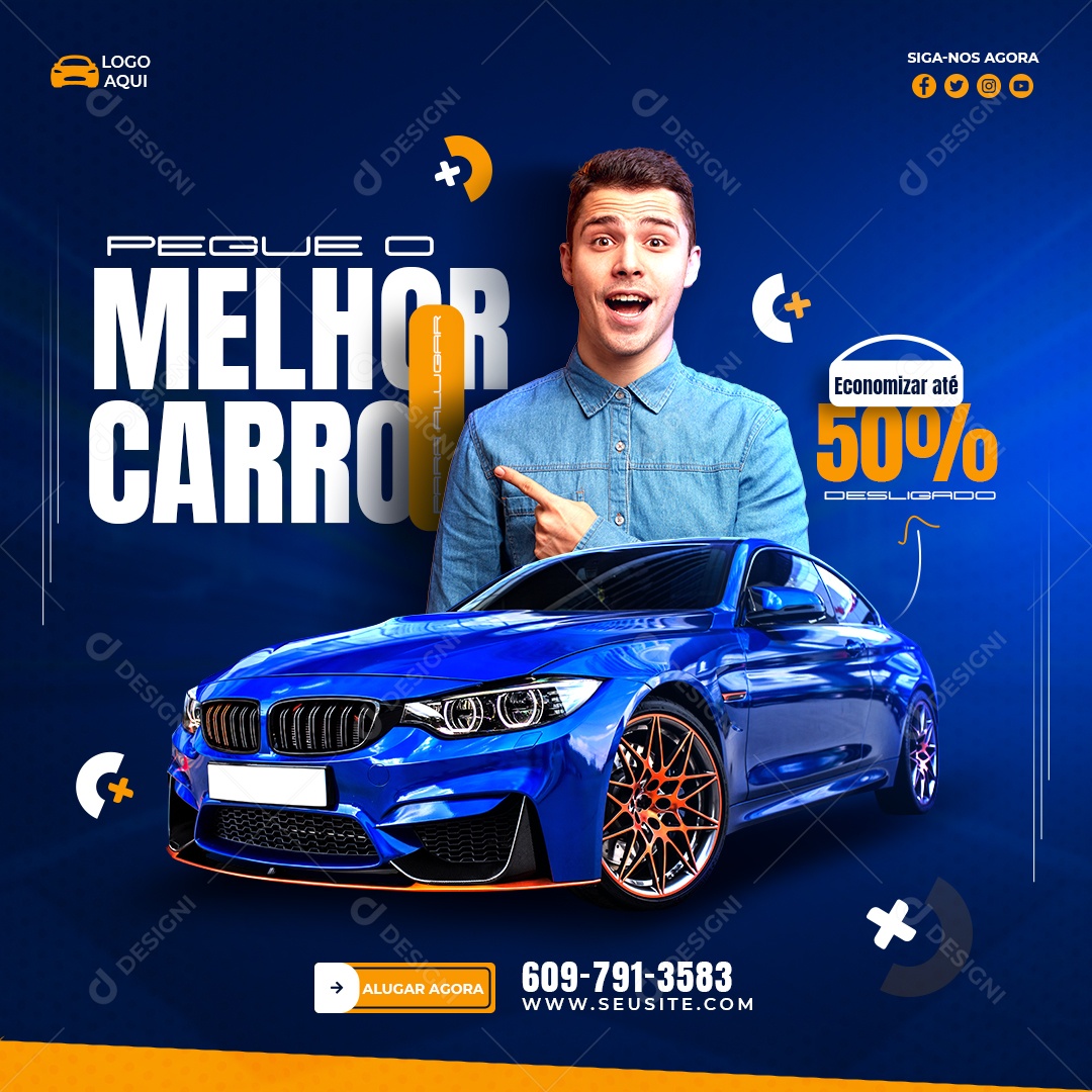 Pegue o Melhor Carro de Aluguel Social Media PSD Editável