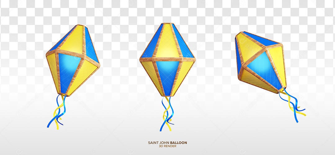Elemento 3D Balão De São João Amarelo Azul Para Composição PSD