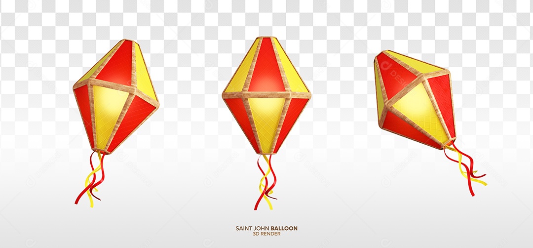 Elemento 3D Balão De São João Amarelo Vermelho Para Composição PSD