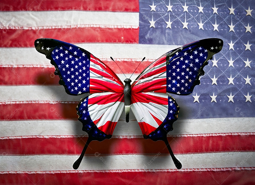 Borboleta com asas da bandeira dos Estados Unidos