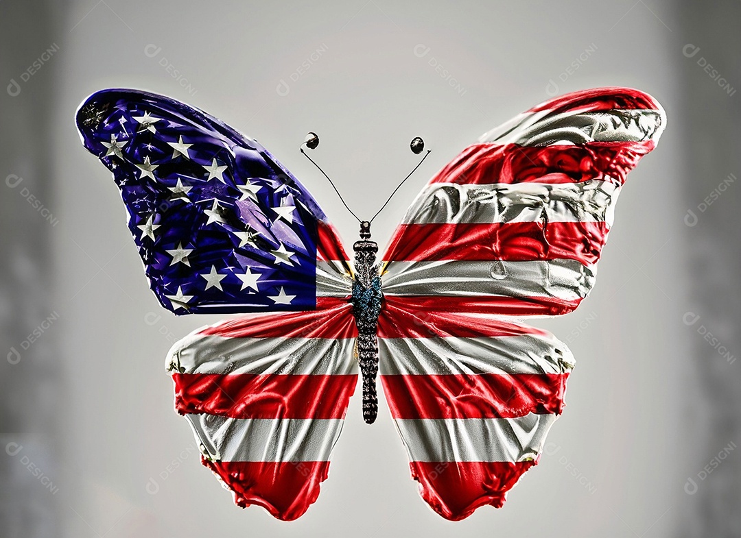 Borboleta com asas da bandeira dos Estados Unidos