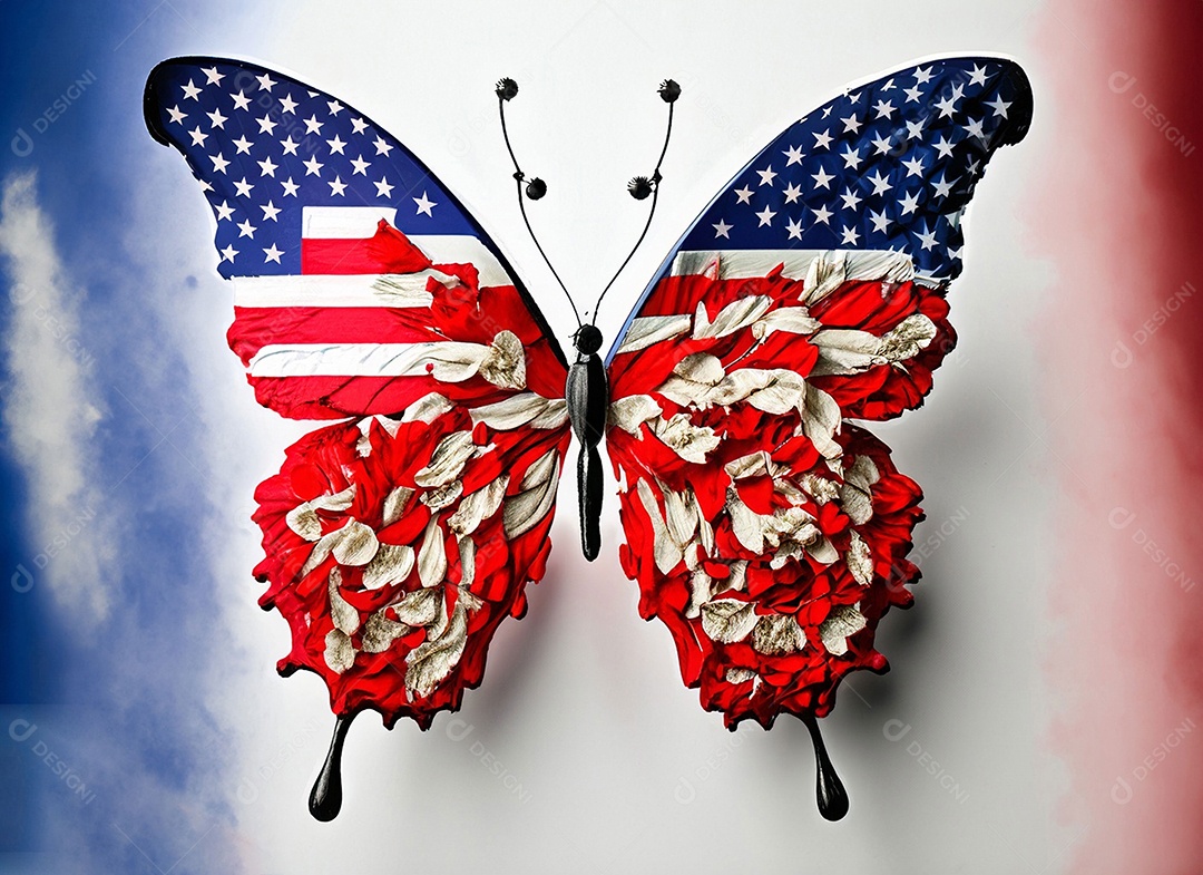 Borboleta com asas da bandeira dos Estados Unidos