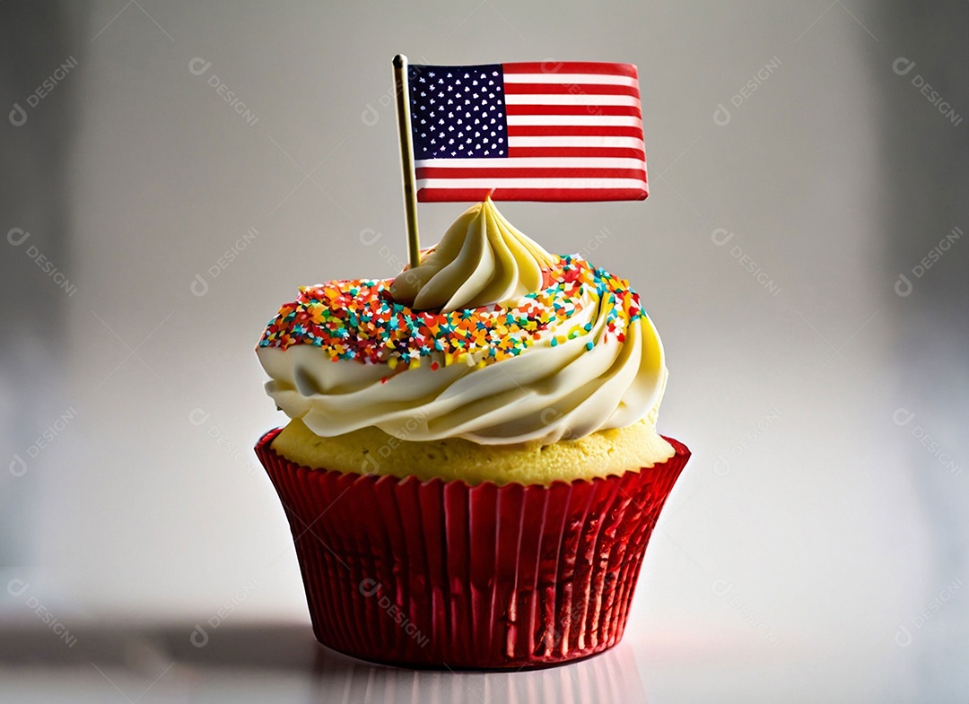 Delicioso cupcake decorado com a bandeira dos Estados Unidos