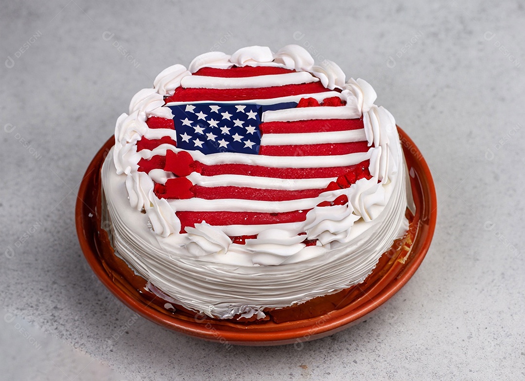 Bolo decorado com bandeira dos Estados Unidos