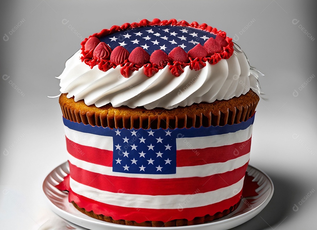 Bolo decorado com bandeira dos Estados Unidos