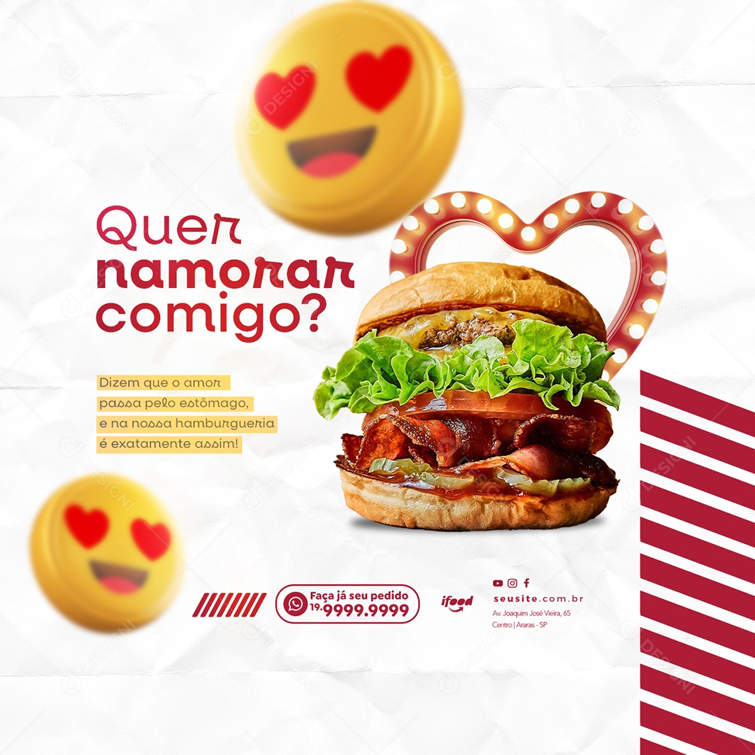 Quer Namorar Comigo Hamburgueria Dia Dos Namorados Social Media PSD Editável