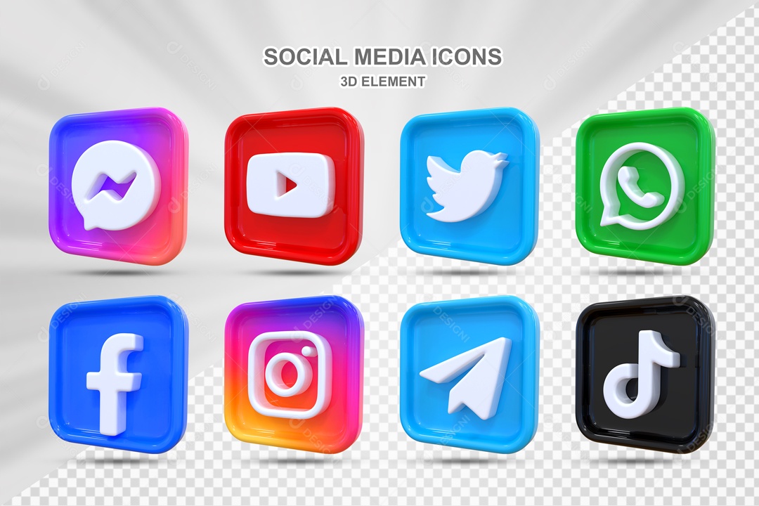 Ícones 3D Quadrado Rede Sociais Para Composição PSD