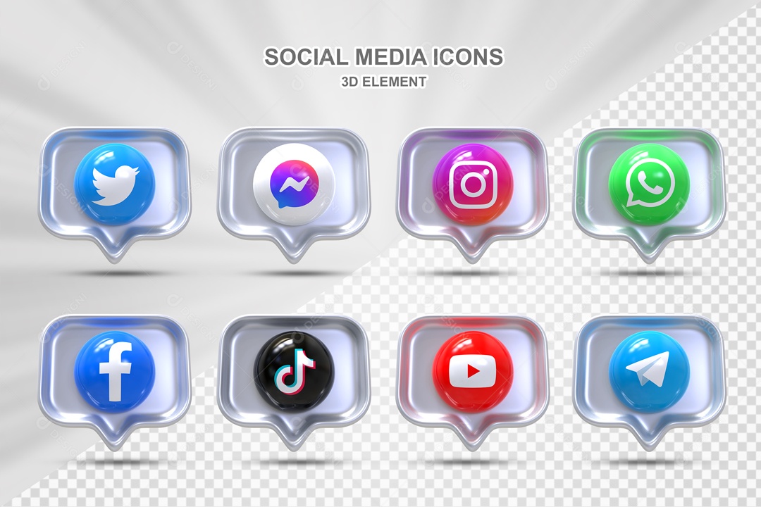 Ícones 3D Prata Rede Sociais Para Composição PSD