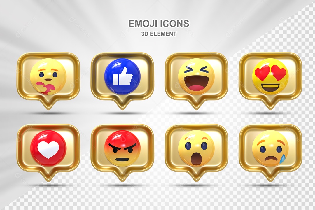Ícones 3D Dourado Emoji Rede Sociais Para Composição PSD