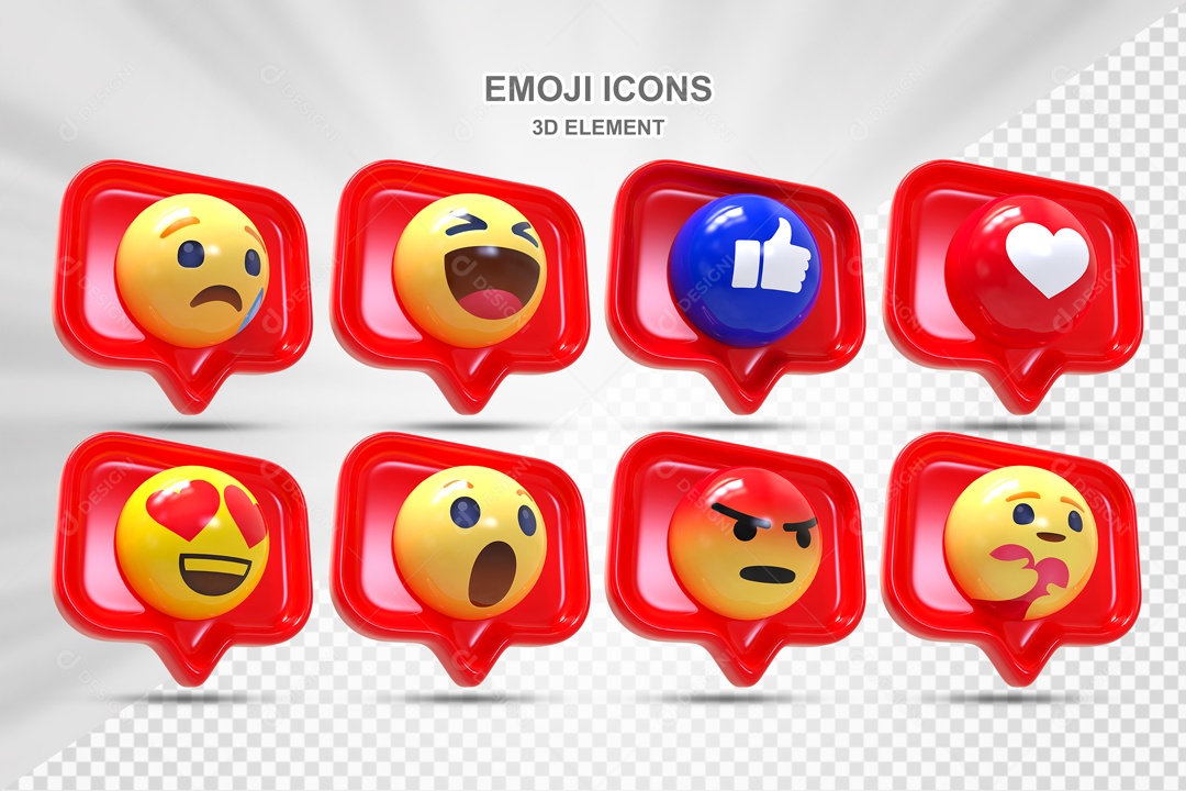 Ícones 3D Vermelho Emoji Rede Sociais Para Composição PSD