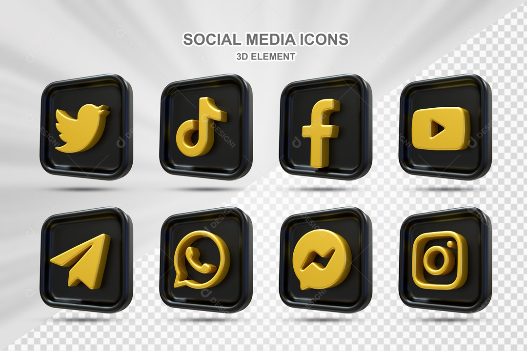 Ícones 3D Preto Quadrado Rede Social Para Composição PSD