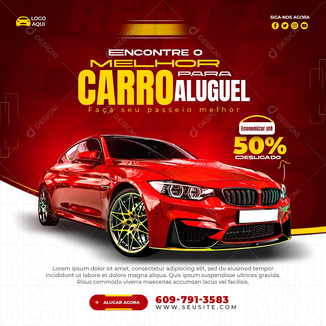 Melhor Carro Para Alugar Hoje Social Media PSD Editável