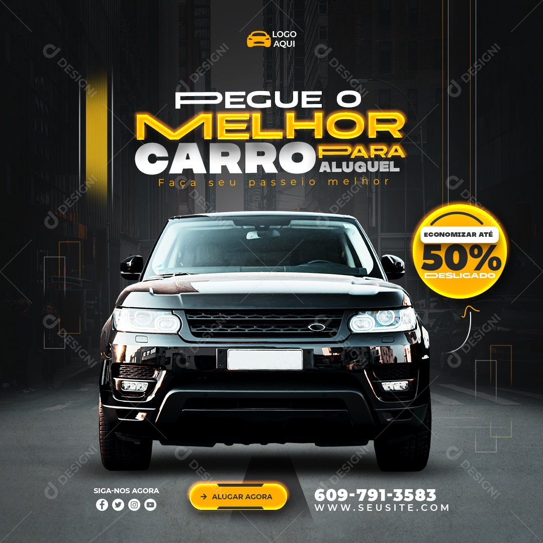Melhor Carro Para Alugar Hoje Social Media PSD Editável