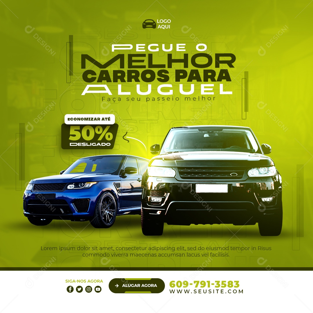 Melhor Carro Para Alugar Hoje Social Media PSD Editável