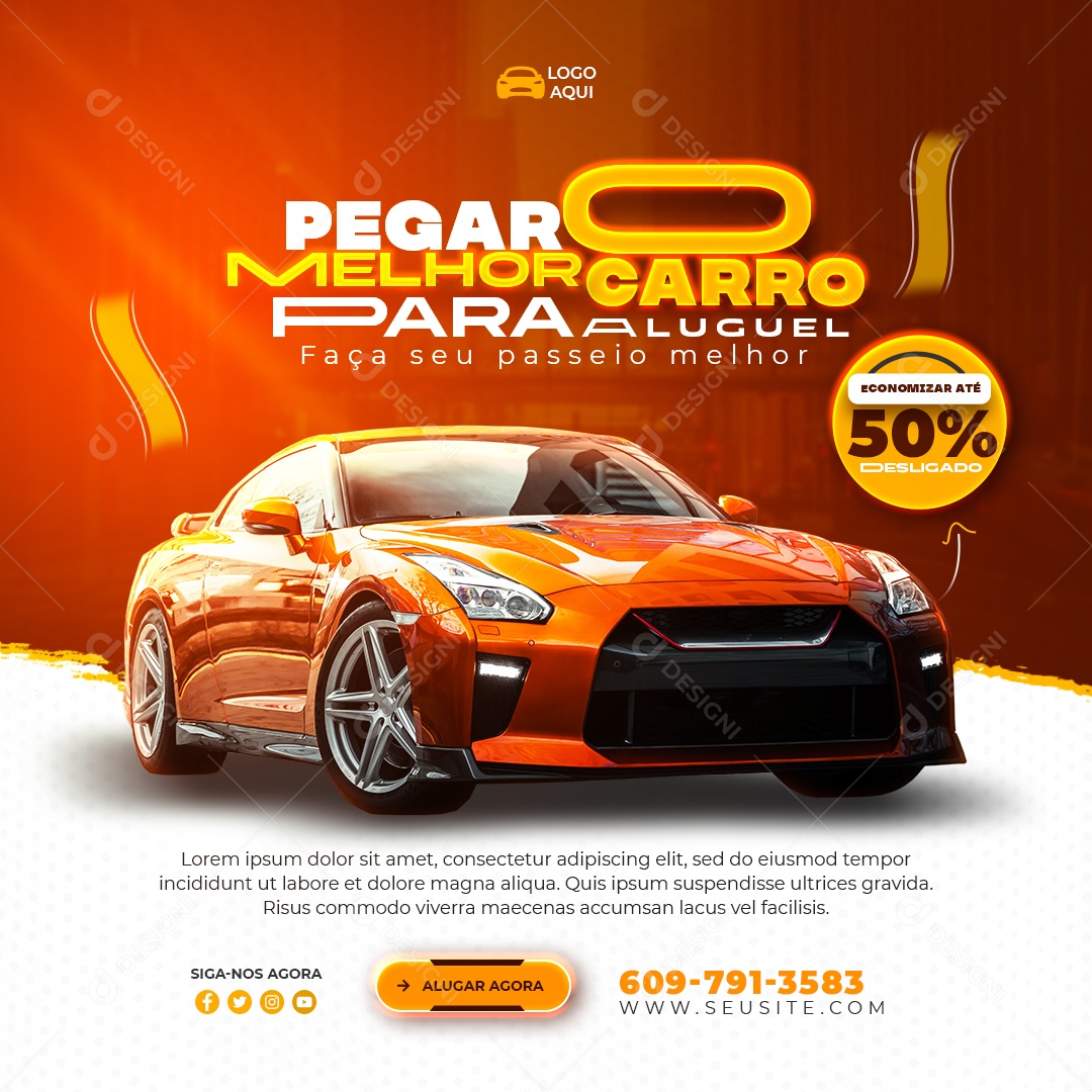 Pegar o Melhor Carro Para Aluguel Social Media PSD Editável