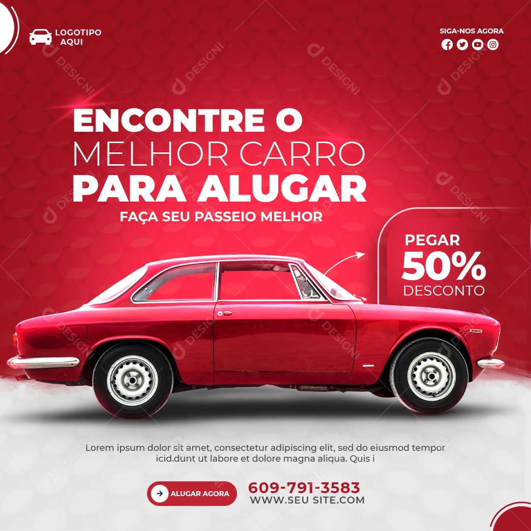 Encontre o Melhor Carro pra Alugar Social Media PSD Editável