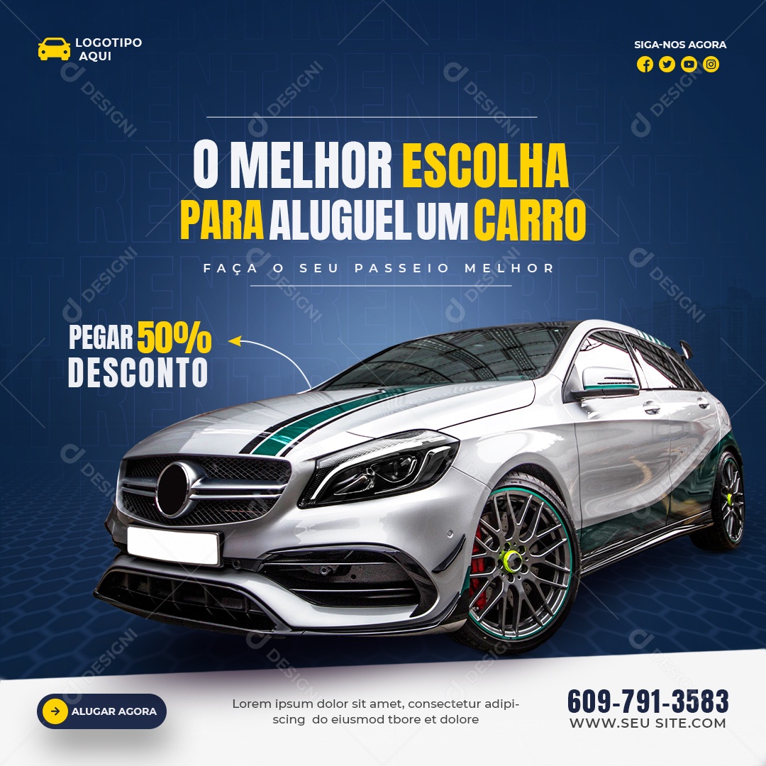 Encontre o Melhor Carro pra Alugar Social Media PSD Editável