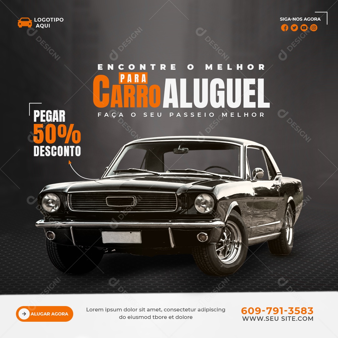Encontre o Melhor Carro pra Alugar Social Media PSD Editável