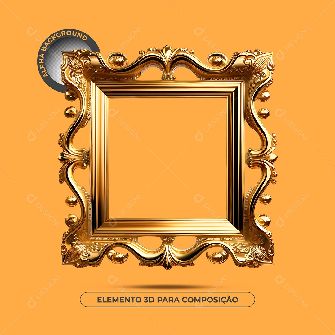 Moldura Com Detalhes Antigos Elemento 3D Para Composição PSD