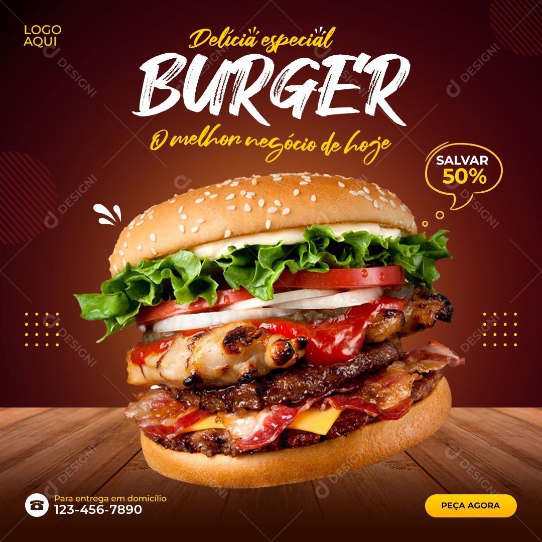 Delicia Especial Burguer o Melhor Negocio de hoje Social Media PSD Editável