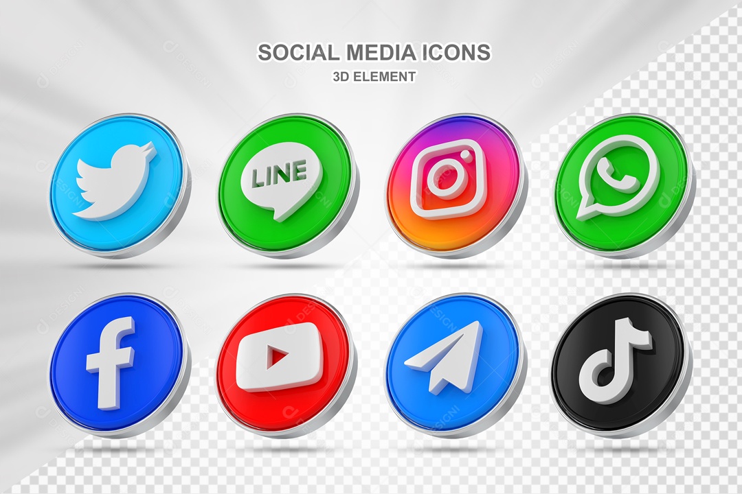 Ícones 3D Redondo Rede Sociais Para Composição PSD