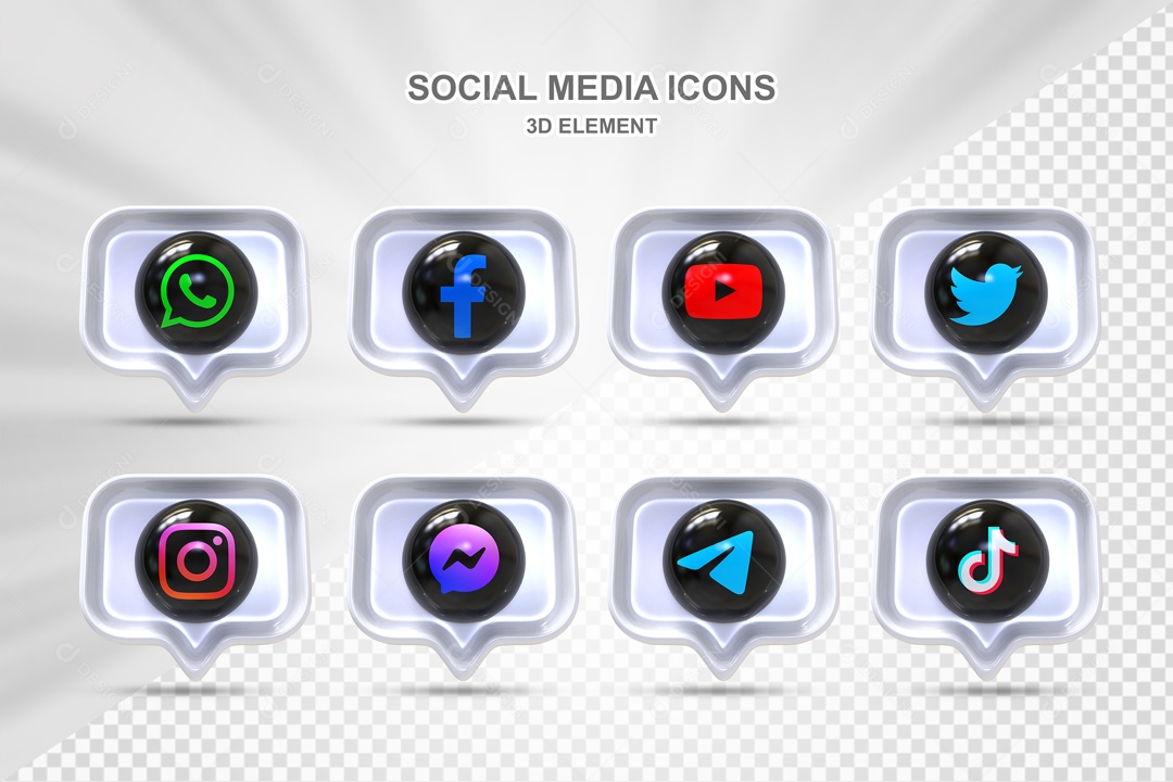 Ícones 3D Prata Rede Sociais Para Composição PSD