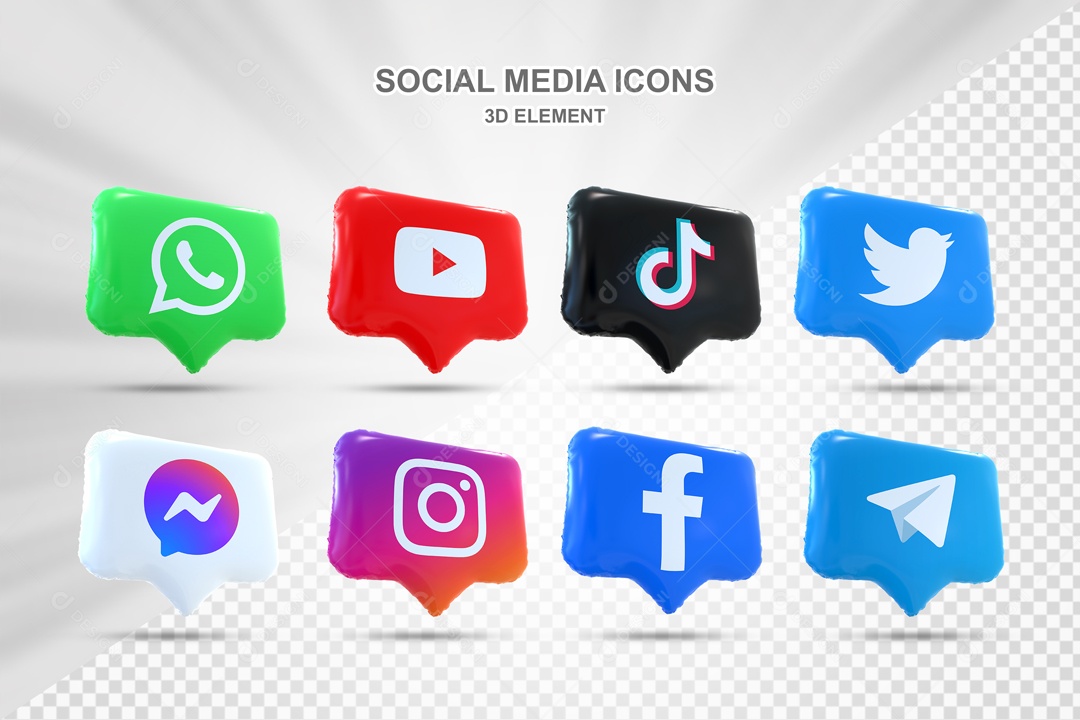 Rede Sociais Balão Ícones 3D Para Composição PSD