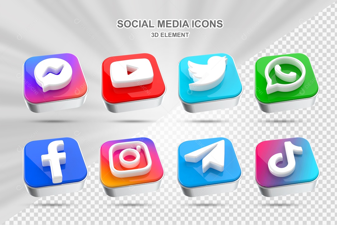 Ícones 3D Quadrado Rede Sociais Para Composição PSD