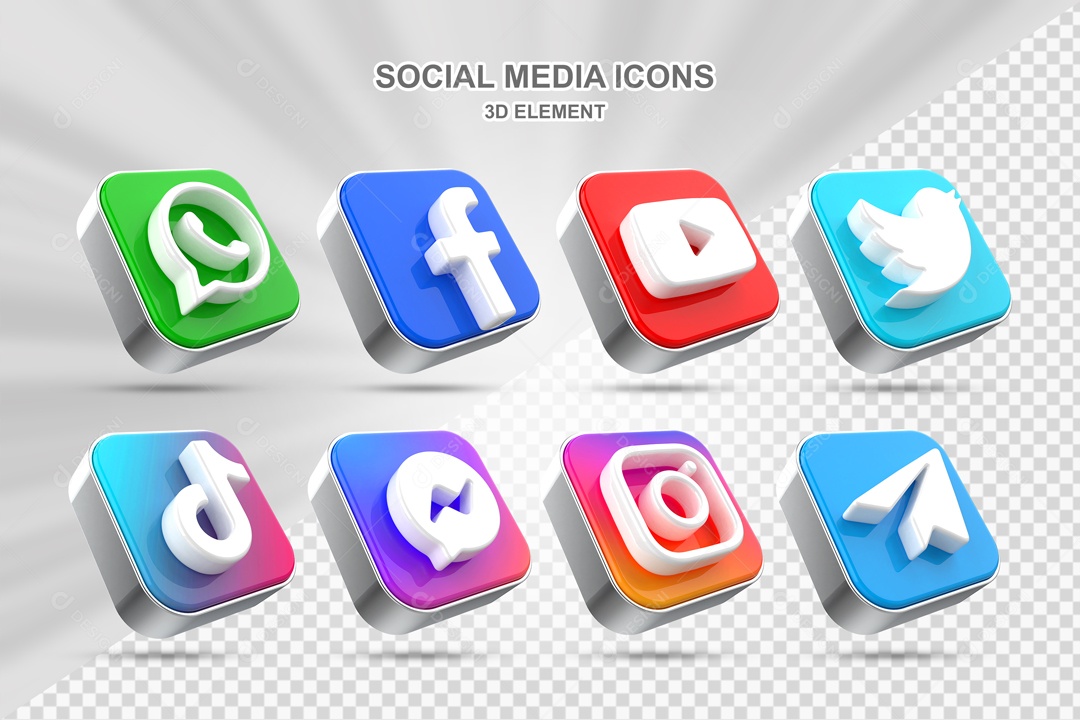 Ícones 3D Quadrado Rede Sociais Para Composição PSD