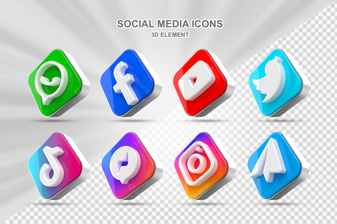 Ícones 3D Quadrado Rede Sociais Para Composição PSD