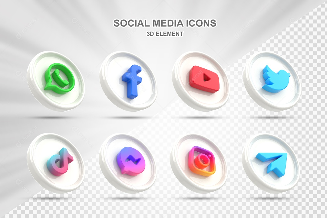 Ícones 3D Redondo Branco Rede Sociais Para Composição PSD