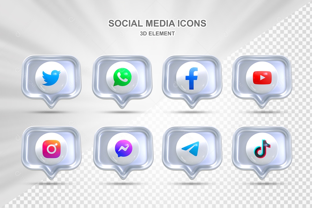 Ícones 3D Prata Rede Sociais Para Composição PSD