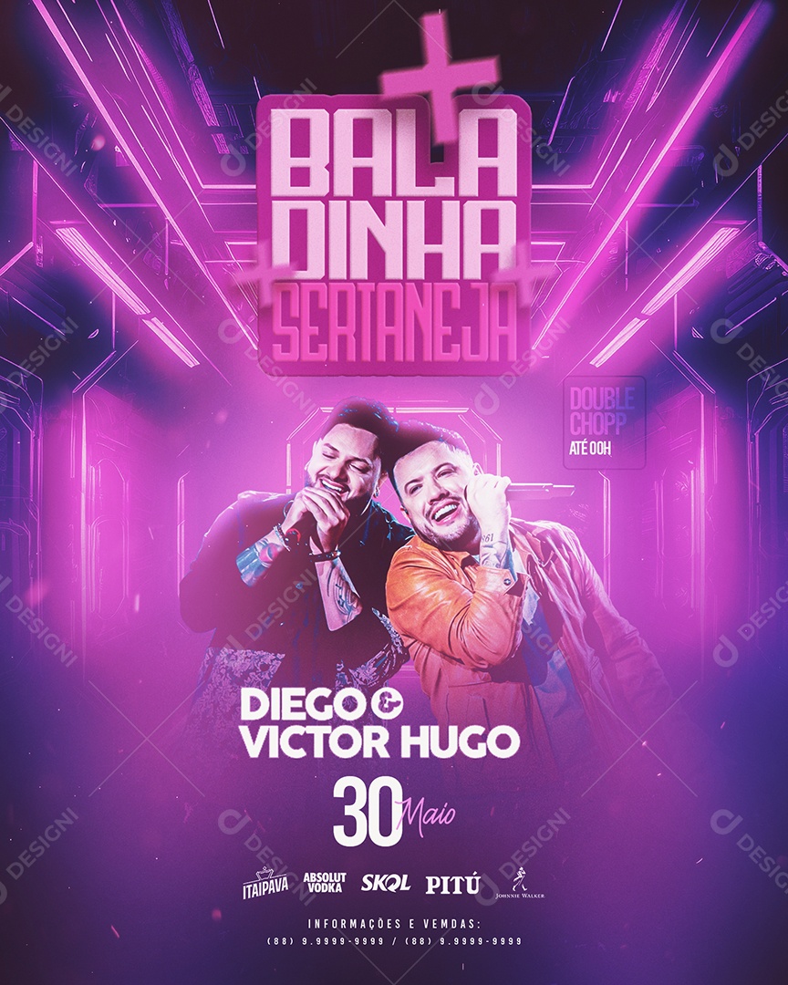 Flyer Baladinha Sertaneja Diego e Victor Hugo Social Media PSD Editável