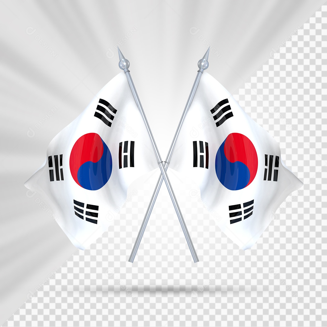 Elemento 3D Suporte Cruzado Bandeira Da Coreia do Sul Para Composição PSD