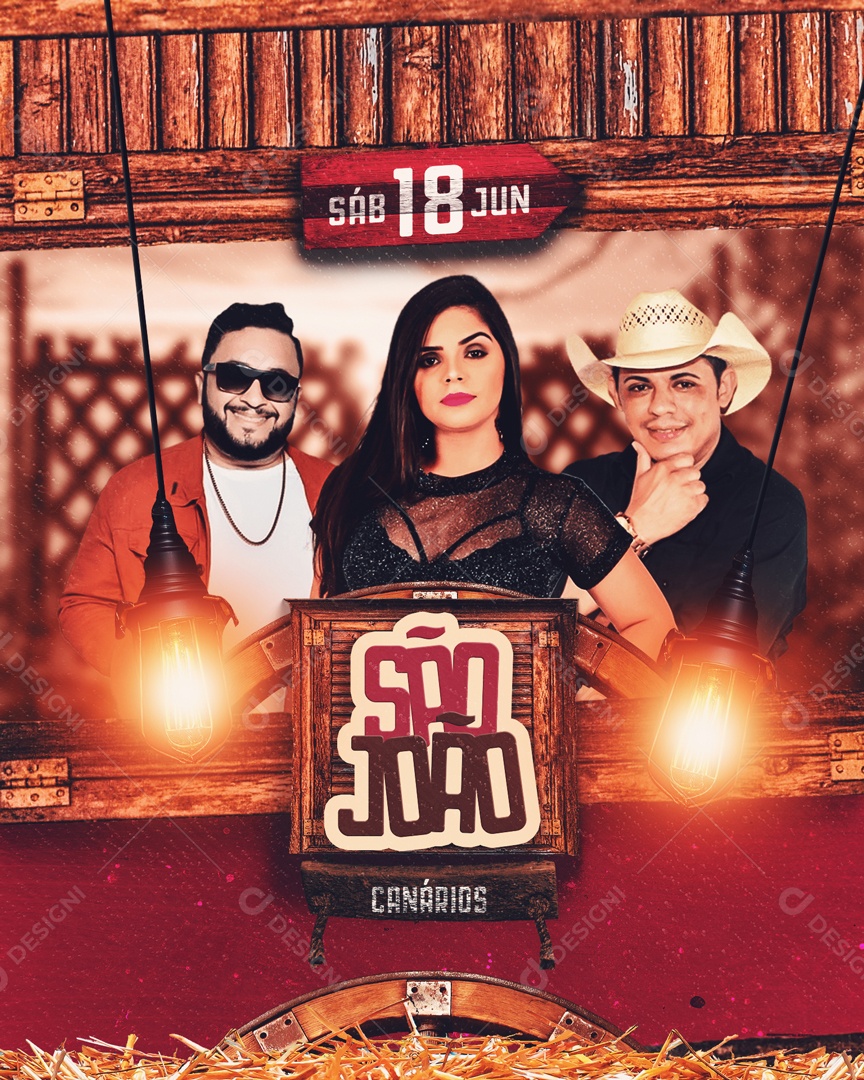 Flyer Feed São João Canários 18 De Junho Social Media PSD Editável