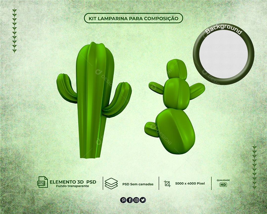 Elemento 3D Planta Cacto São João Para Composição PSD