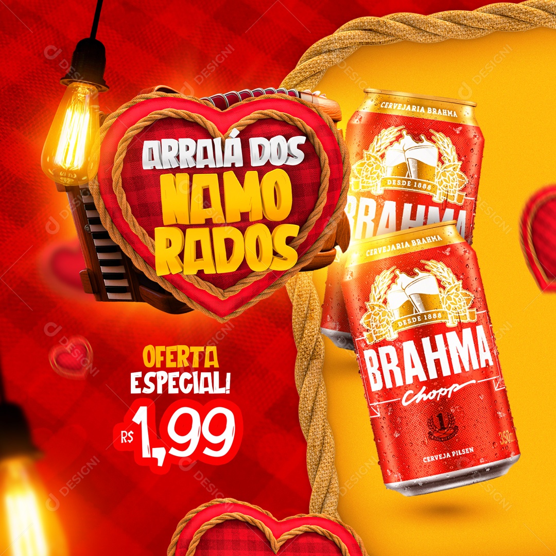 Social Media Feed Arraiá Dos Namorados Oferta Especial Cerveja PSD Editável