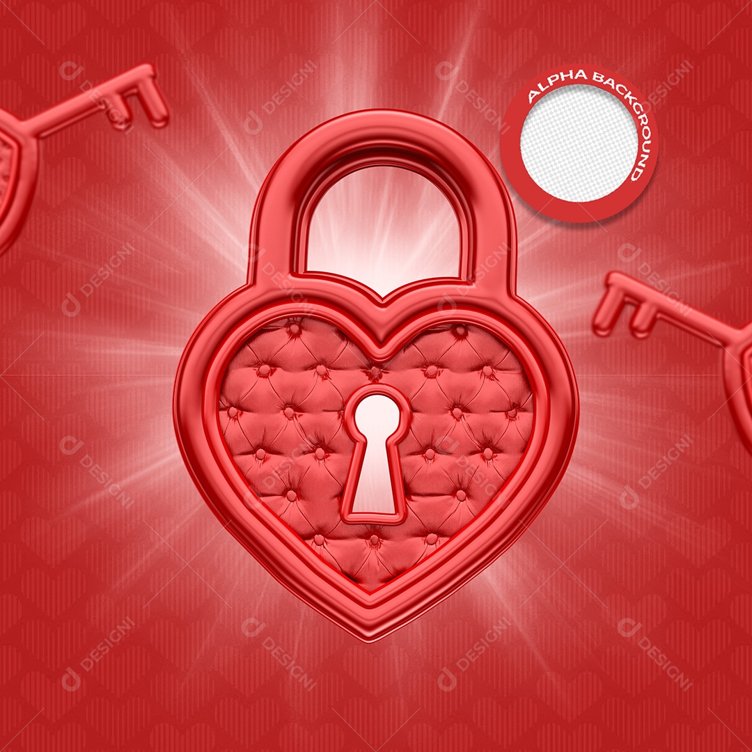 Elemento 3D Para Composição Cadeado de Dia Dos Namorados PSD