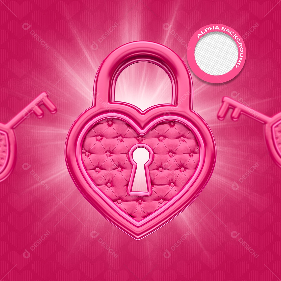 Elemento 3D Para Composição Cadeado de Dia Dos Namorados PSD