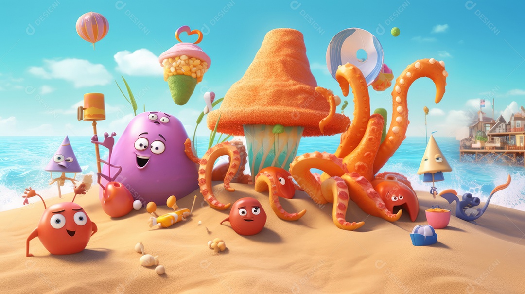 Verão, a estação mais quente Ilustração vetorial do mar IA generativa.