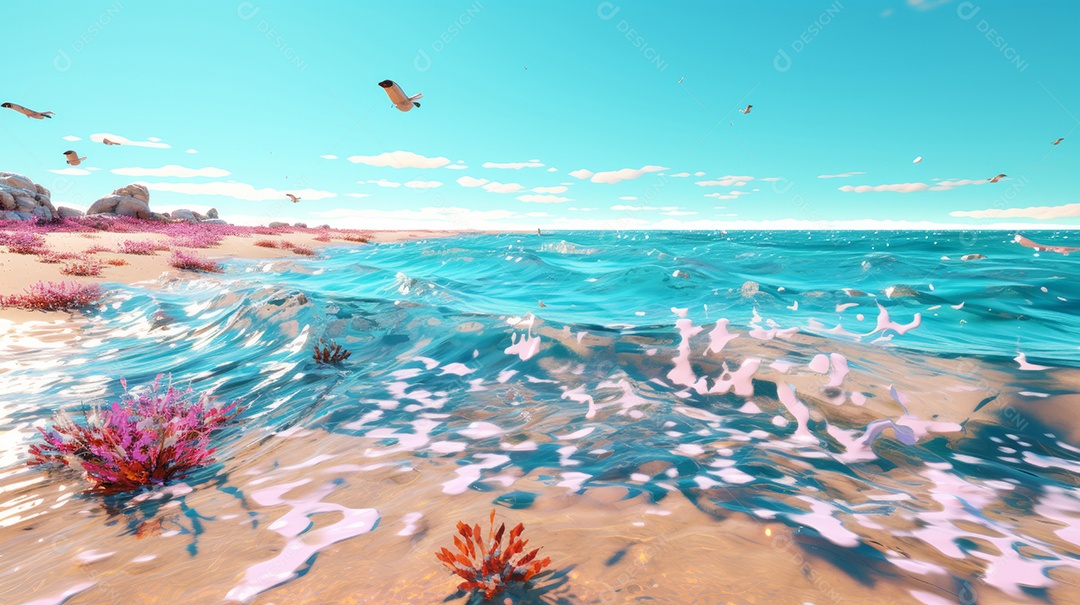 Verão, a estação mais quente Ilustração vetorial do mar IA generativa.