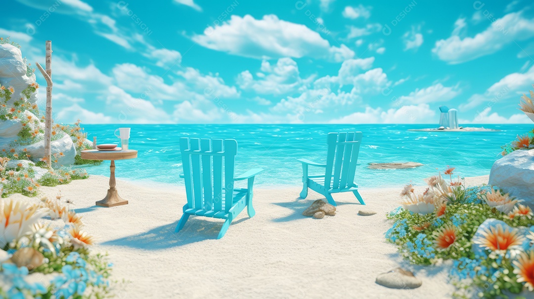 Verão, a estação mais quente Ilustração vetorial do mar IA generativa.