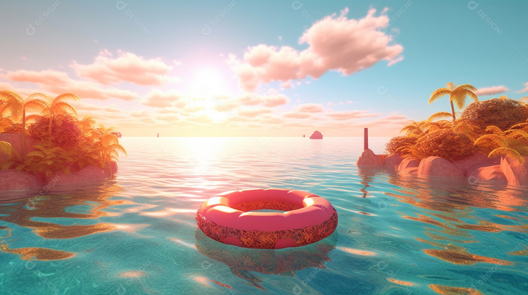 Verão, a estação mais quente Ilustração vetorial do mar IA generativa.