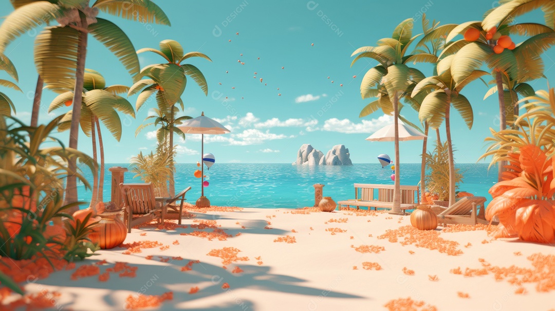 Verão, a estação mais quente Ilustração vetorial do mar IA generativa.