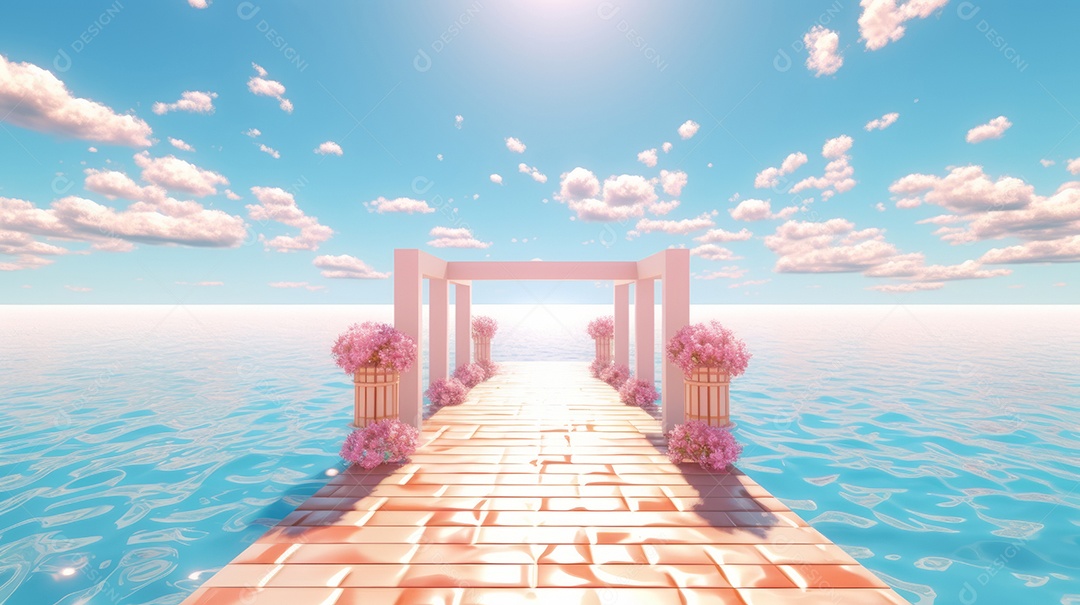 Verão, a estação mais quente Ilustração vetorial do mar Cena de fundo branco IA generativa.