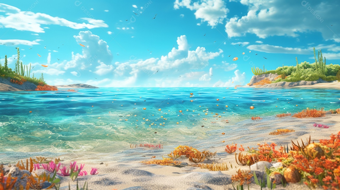 Verão, a estação mais quente Ilustração vetorial do mar Cena de fundo branco IA generativa.