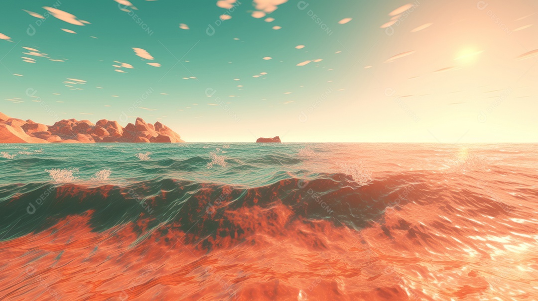 Verão, a estação mais quente Ilustração vetorial do mar Cena de fundo branco IA generativa.