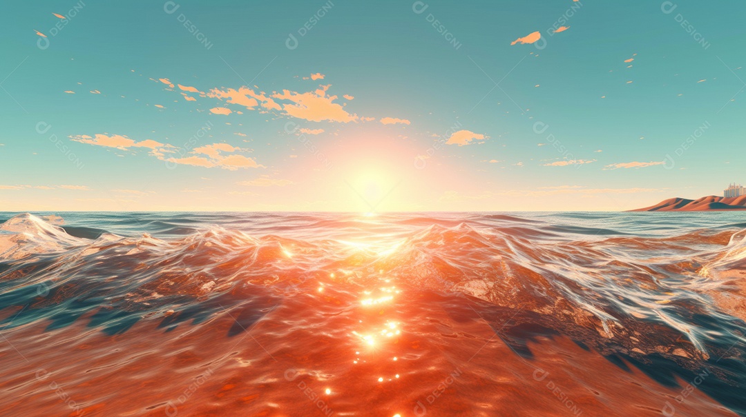 Verão, a estação mais quente Ilustração vetorial do mar Cena de fundo branco IA generativa.