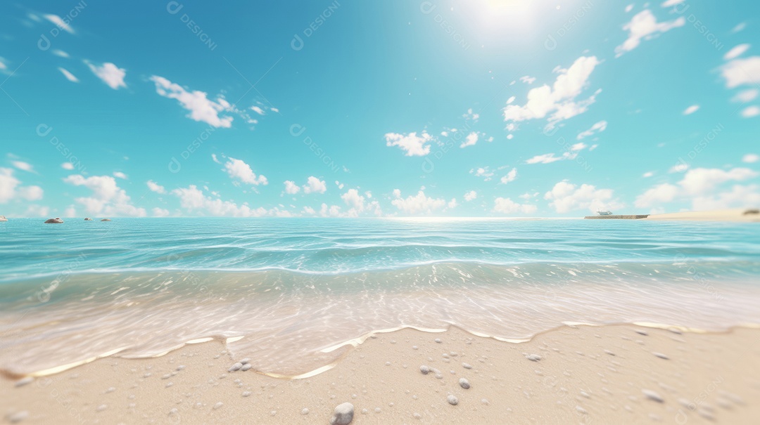 Verão, a estação mais quente Ilustração vetorial do mar Cena de fundo branco IA generativa.